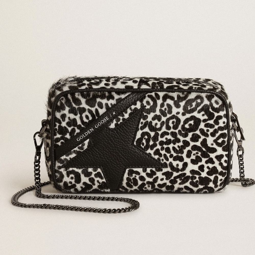 Golden Goose Mini Star Crossbody Bag In Black White Leopard Print Pony Hair New